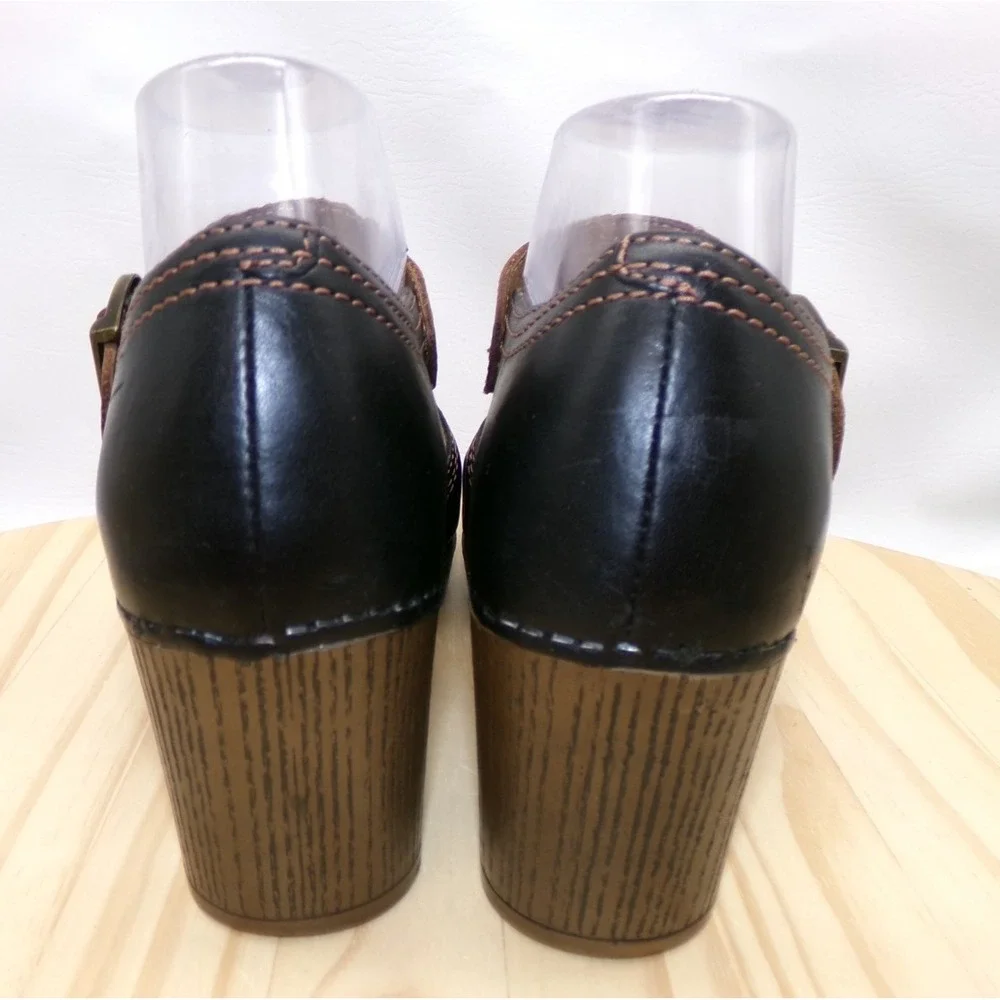 Dansko Darlene Heels Womens Black Brown Size 38 US 7.5 - 8 Ankle Strap Leather